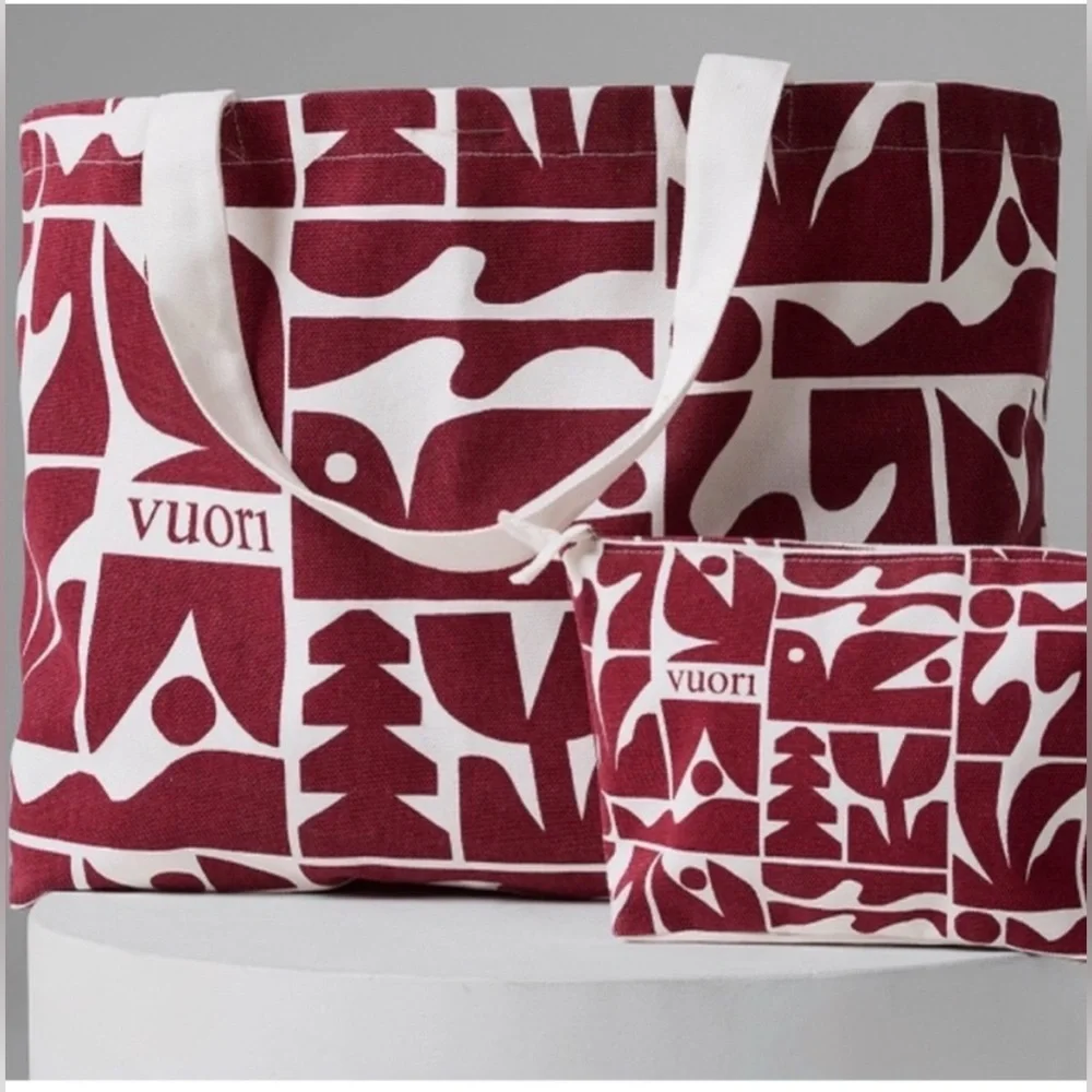 Vuori Burgundy and White Tote and Pouch Set - Picture 1 of 2